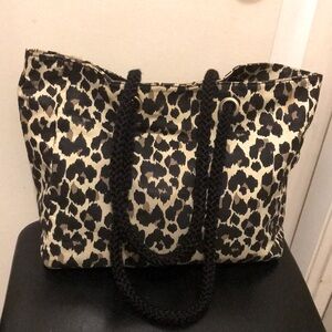 Leopard Print Rope-Handle Tote Bag - Black & Cream
